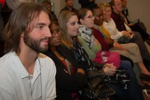 Antoine Béland watches a speaker during the 2014 Huether Lasallian Conference.