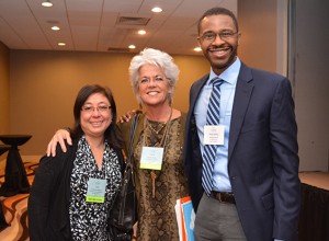From left, Lea Dacanay-Rodríguez, Assistant Director of Development, Midwest District; Patti Callahan, Director of Advancement, Christian Brothers Academy, Syracuse, NY; and Reynaldo Dumas, development manager, San Miguel School, Chicago, IL, spent time together during a break.